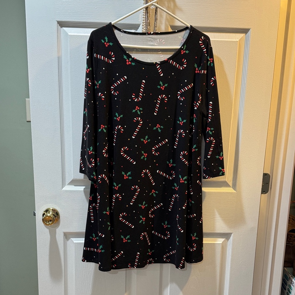 Festive Black Dress with Candy Cane Print